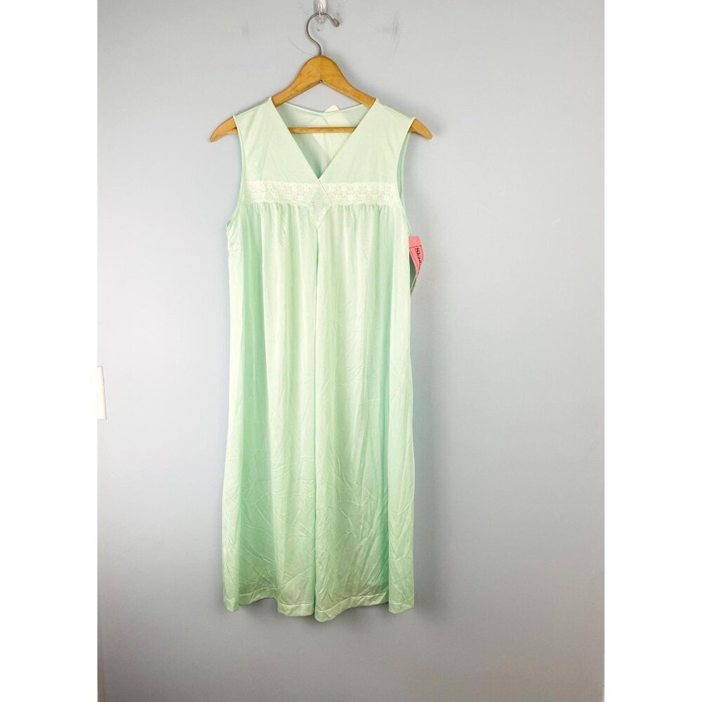 Vintage NWT Shadowline Satin Lustre Sleeveless Nightgown with Lace Detail, Small